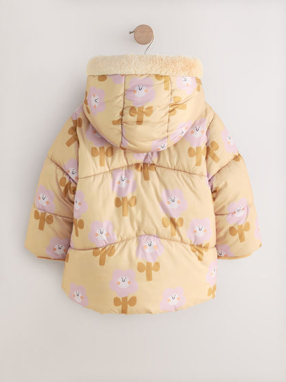 Ochre Yellow Shower Resistant Faux Fur Trim Padded Coat (3mths-7yrs)