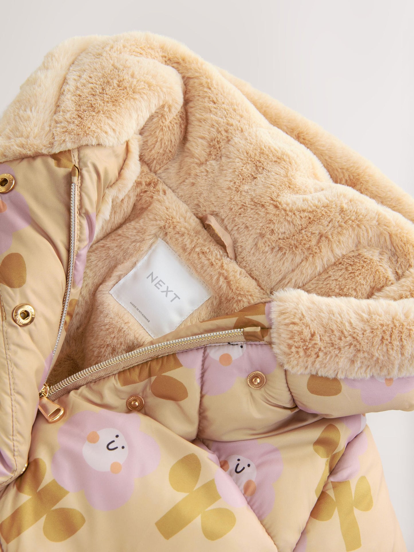 Ochre Yellow Shower Resistant Faux Fur Trim Padded Coat (3mths-7yrs)