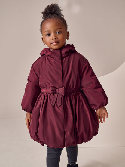 Burgundy Red Shower Resistant Skirted Coat With Bow Detail (3mths-7yrs)