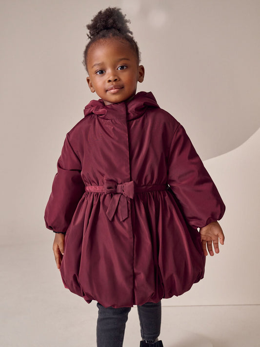 Burgundy Red Shower Resistant Skirted Coat With Bow Detail (3mths-7yrs)