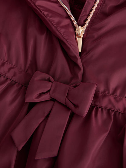 Burgundy Red Shower Resistant Skirted Coat With Bow Detail (3mths-7yrs)