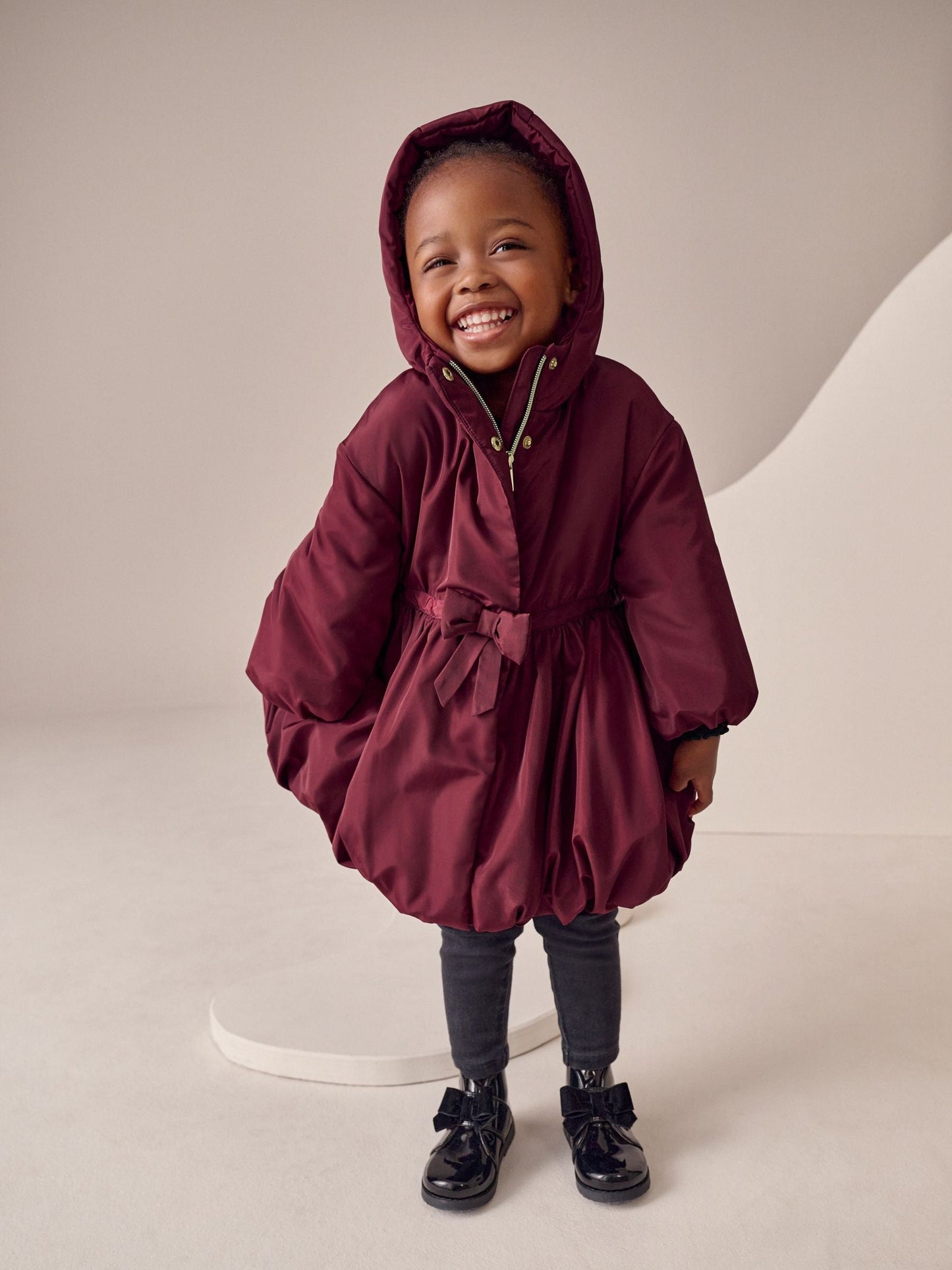 Burgundy Red Shower Resistant Skirted Coat With Bow Detail (3mths-7yrs)