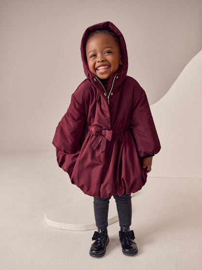 Burgundy Red Shower Resistant Skirted Coat With Bow Detail (3mths-7yrs)
