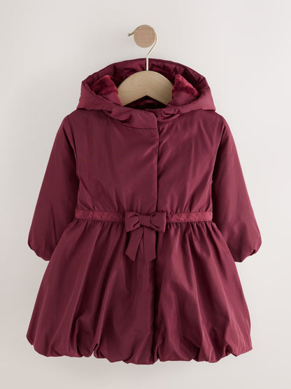 Burgundy Red Shower Resistant Skirted Coat With Bow Detail (3mths-7yrs)