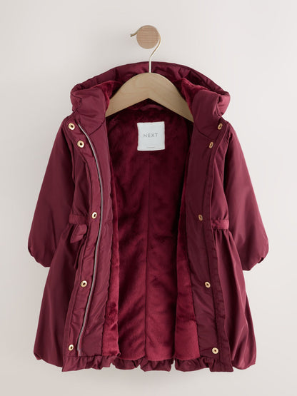 Burgundy Red Shower Resistant Skirted Coat With Bow Detail (3mths-7yrs)