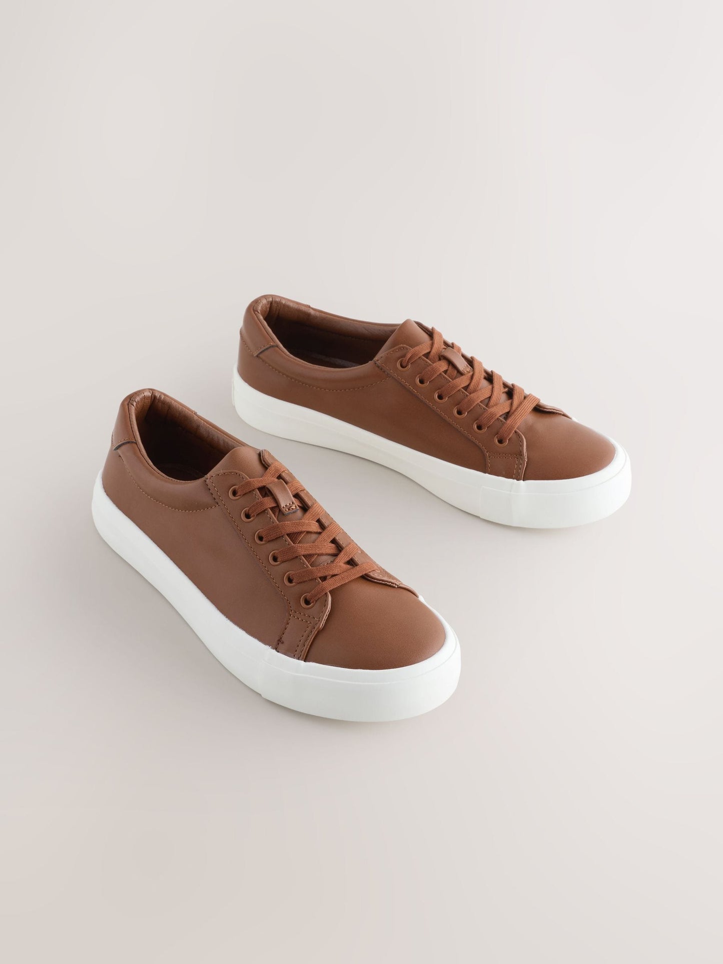 Tan Brown Wide Fit (G) Lace-Up Smart Trainers image 1