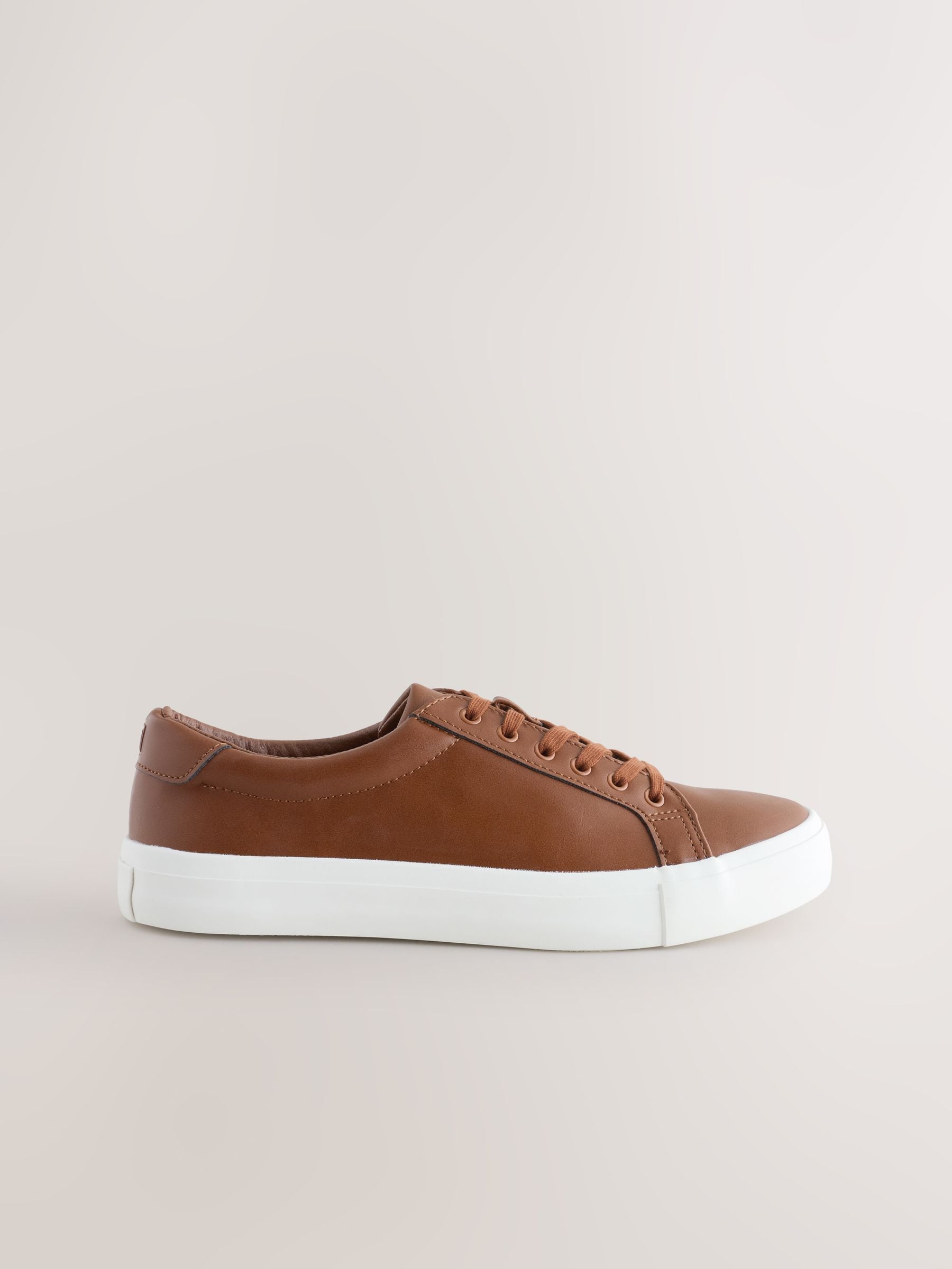 Tan Brown Wide Fit (G) Lace-Up Smart Trainers image 2
