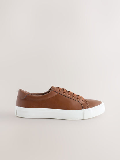 Tan Brown Wide Fit (G) Lace-Up Smart Trainers image 2