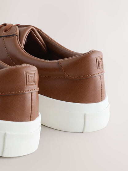 Tan Brown Wide Fit (G) Lace-Up Smart Trainers image 3