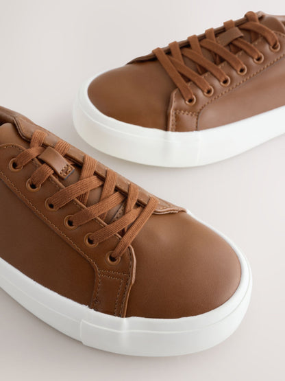 Tan Brown Wide Fit (G) Lace-Up Smart Trainers image 5
