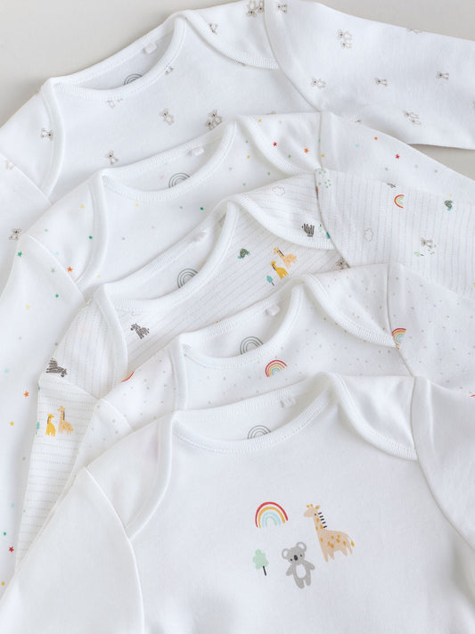 White Character 5 Pack Long Sleeve 100% Cotton Baby Bodysuits image 3