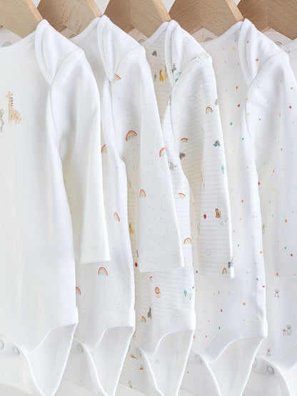 White Character 5 Pack Long Sleeve 100% Cotton Baby Bodysuits image 9