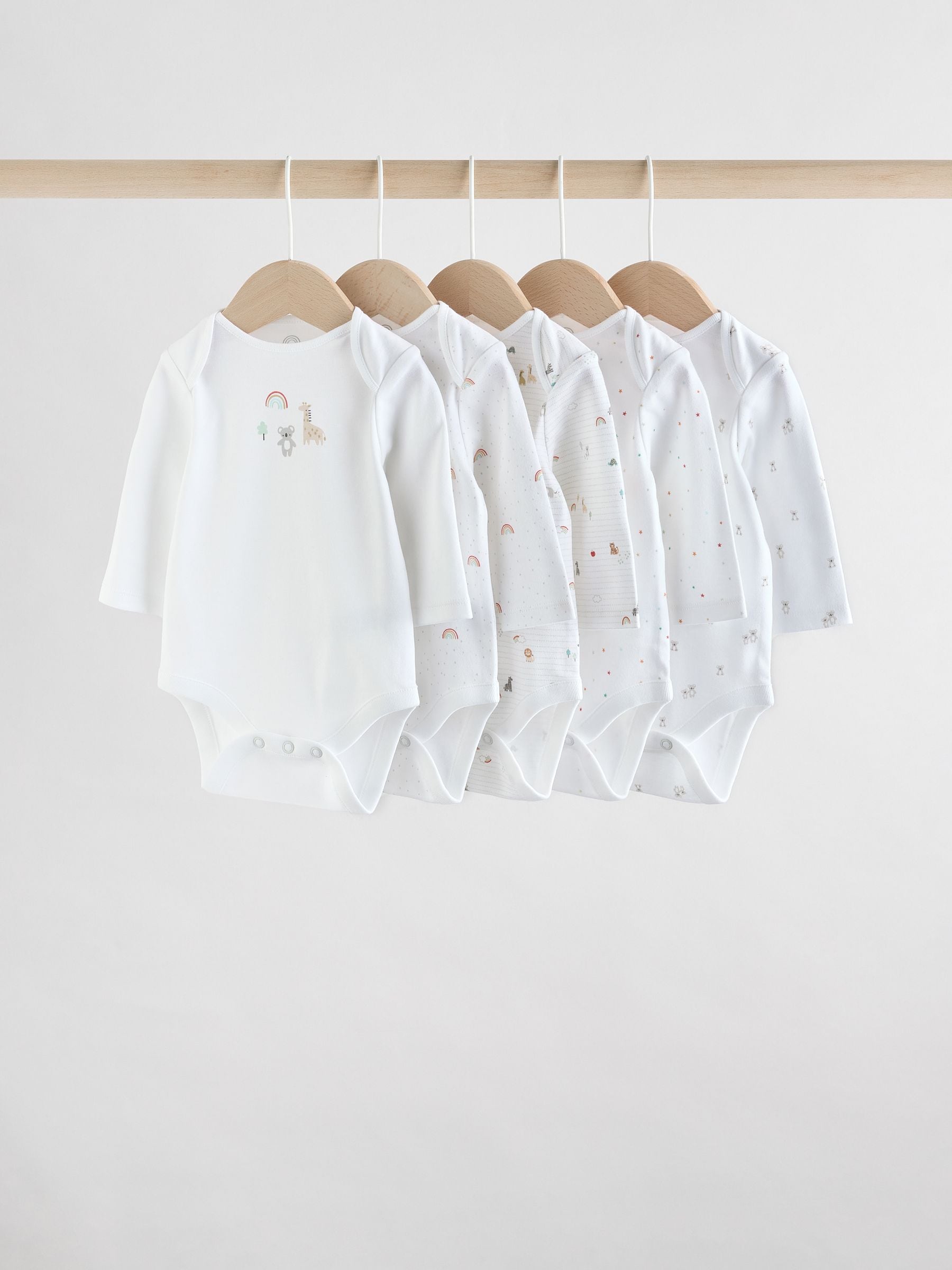 White Character 5 Pack Long Sleeve 100% Cotton Baby Bodysuits image 1
