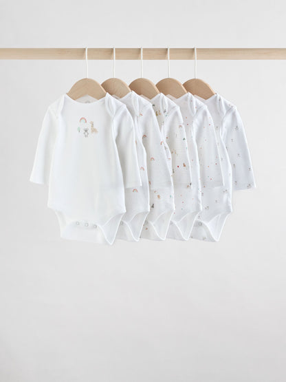 White Character 5 Pack Long Sleeve 100% Cotton Baby Bodysuits image 1