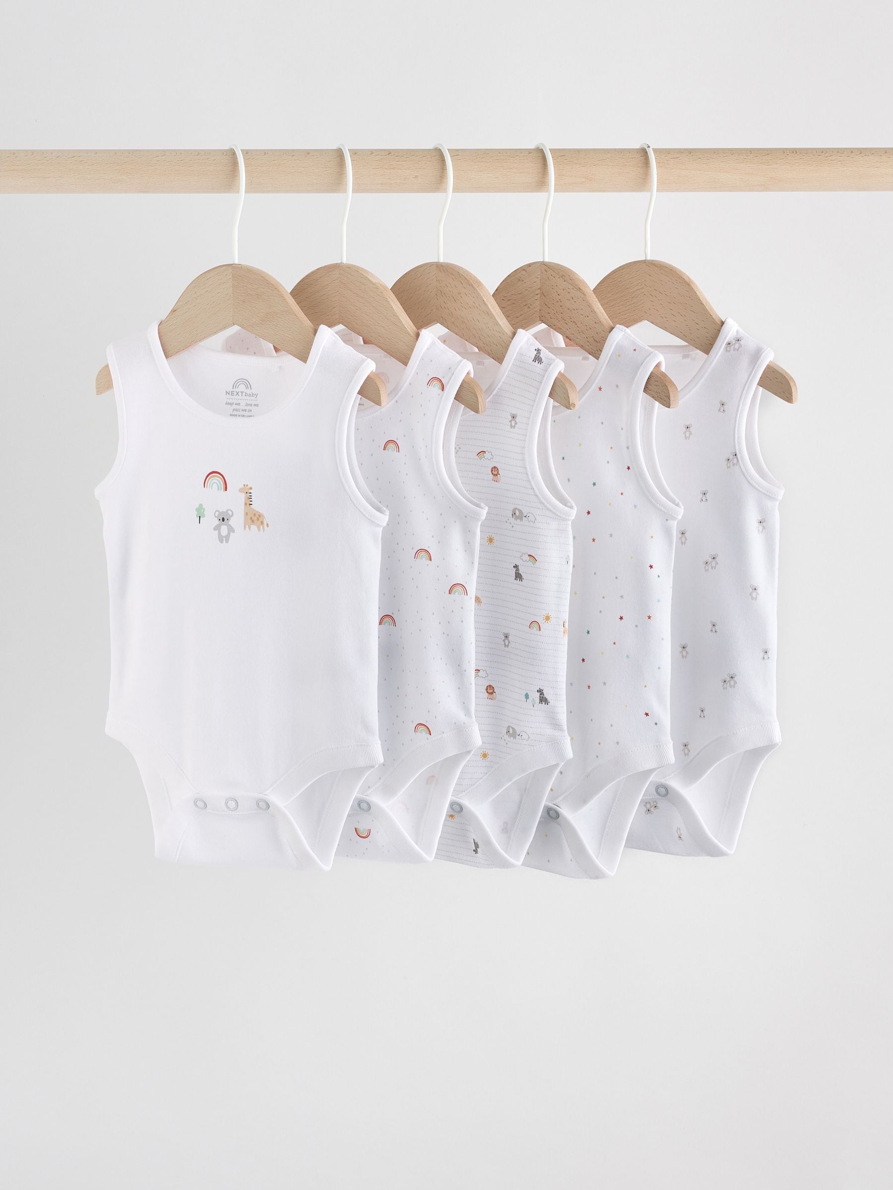 White 5 Pack Baby Vest Bodysuits image 1