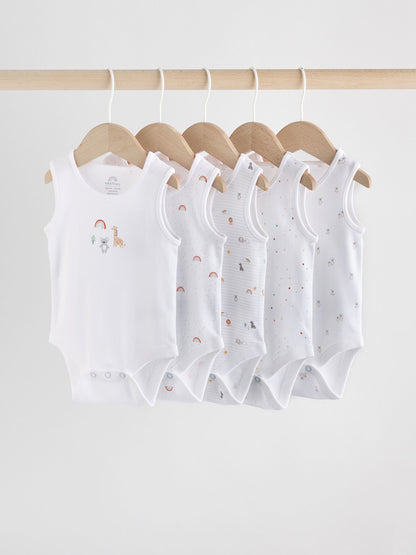 White 5 Pack Baby Vest Bodysuits image 1