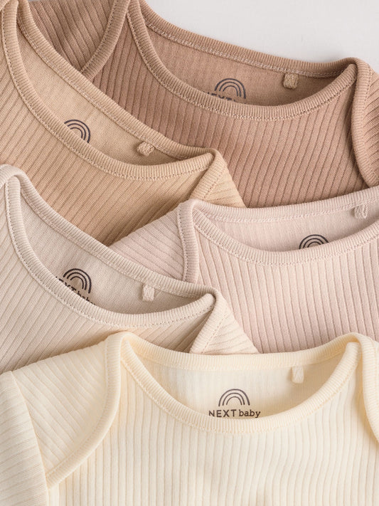 Cream Baby Short Sleeve Bodysuits 5 Pack image 3