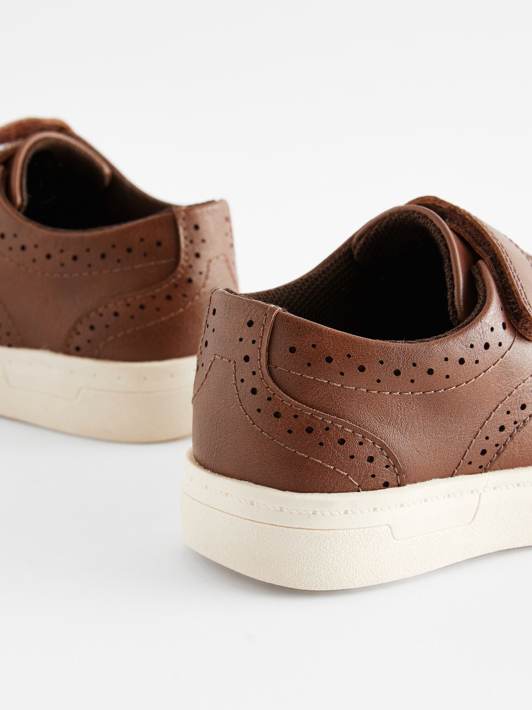 Tan Brown Wide Fit (G) Touch Fastening Brogue Shoes image 3