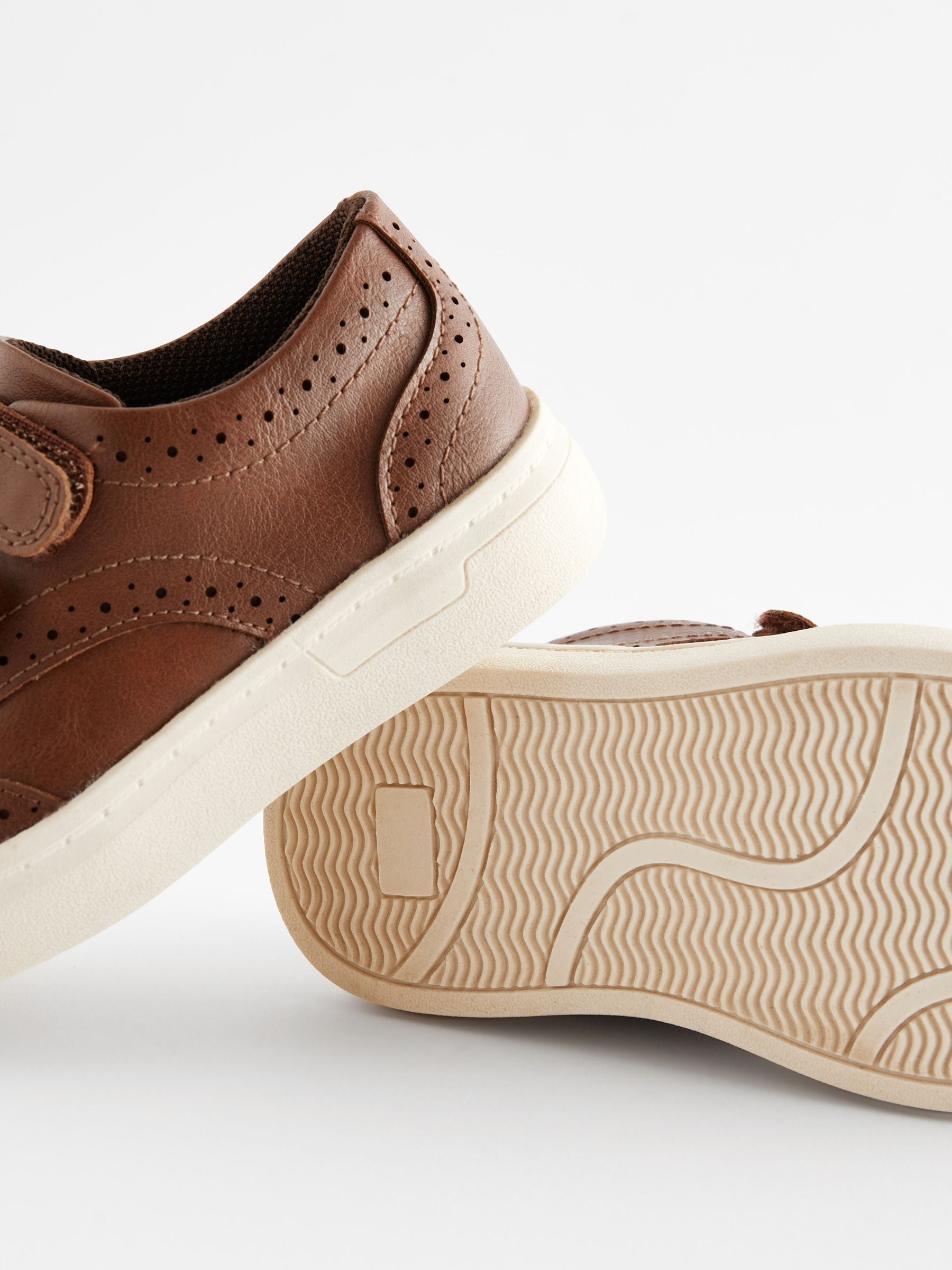 Tan Brown Wide Fit (G) Touch Fastening Brogue Shoes image 4