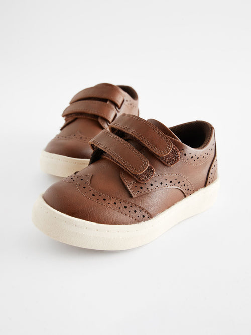 Tan Brown Wide Fit (G) Touch Fastening Brogue Shoes image 1
