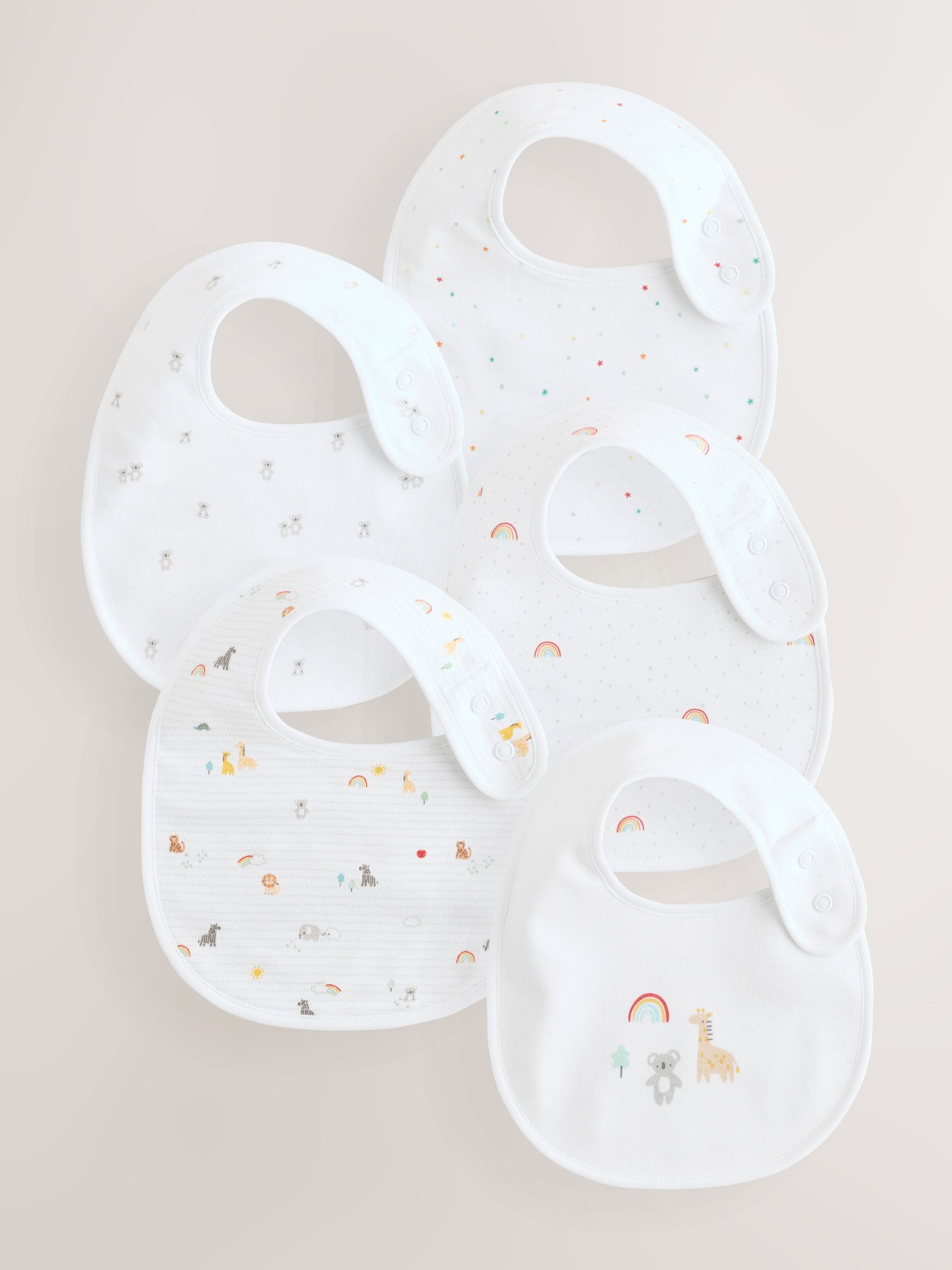 White Animal Print Baby Bibs 5 Pack image 1