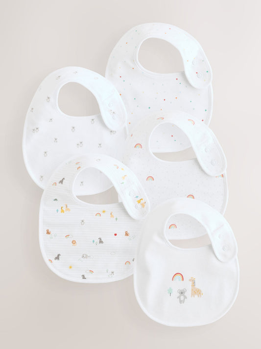White Animal Print Baby Bibs 5 Pack image 1