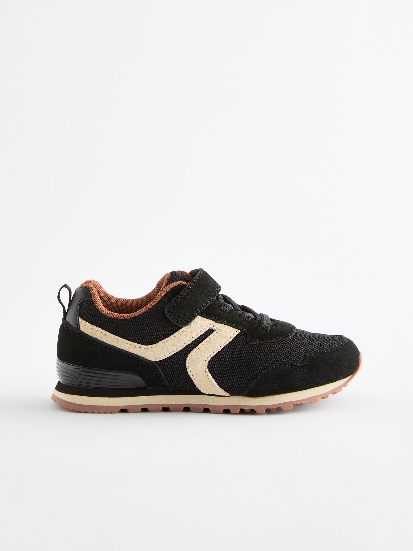 Black Wide Fit (G) One Strap Elastic Lace Trainers image 2