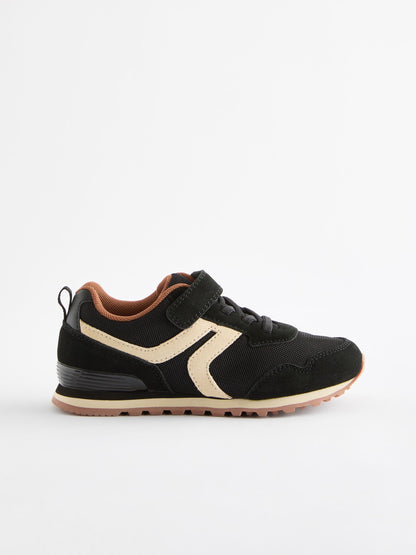 Black Wide Fit (G) One Strap Elastic Lace Trainers image 2