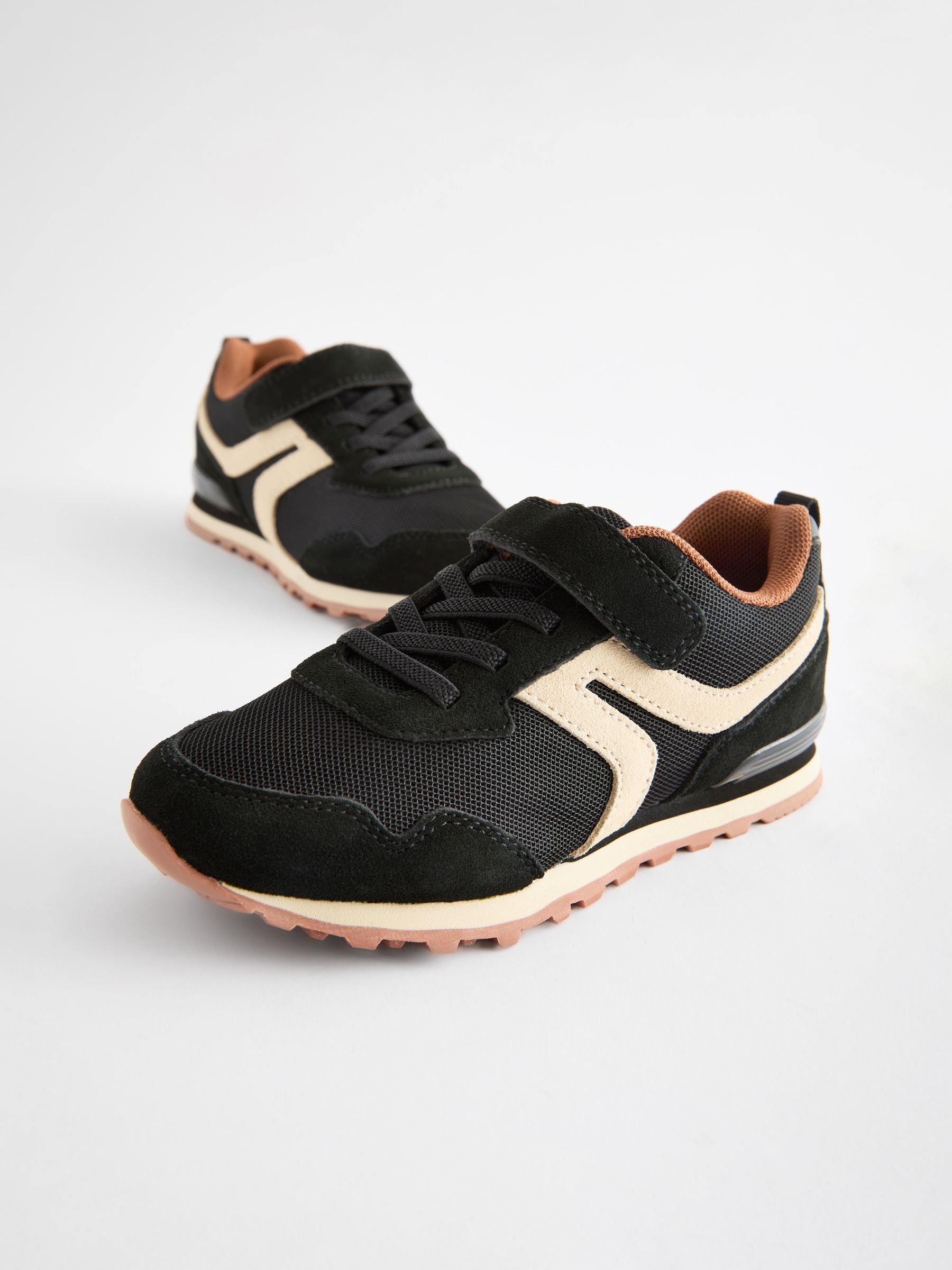 Black Wide Fit (G) One Strap Elastic Lace Trainers image 3