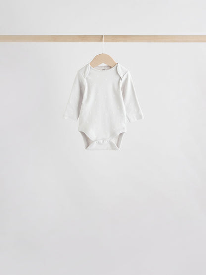 Neutral 100% Cotton Long Sleeve Baby Bodysuits 5 Pack image 5