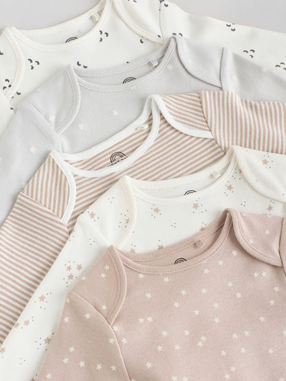 Neutral 100% Cotton Long Sleeve Baby Bodysuits 5 Pack image 9