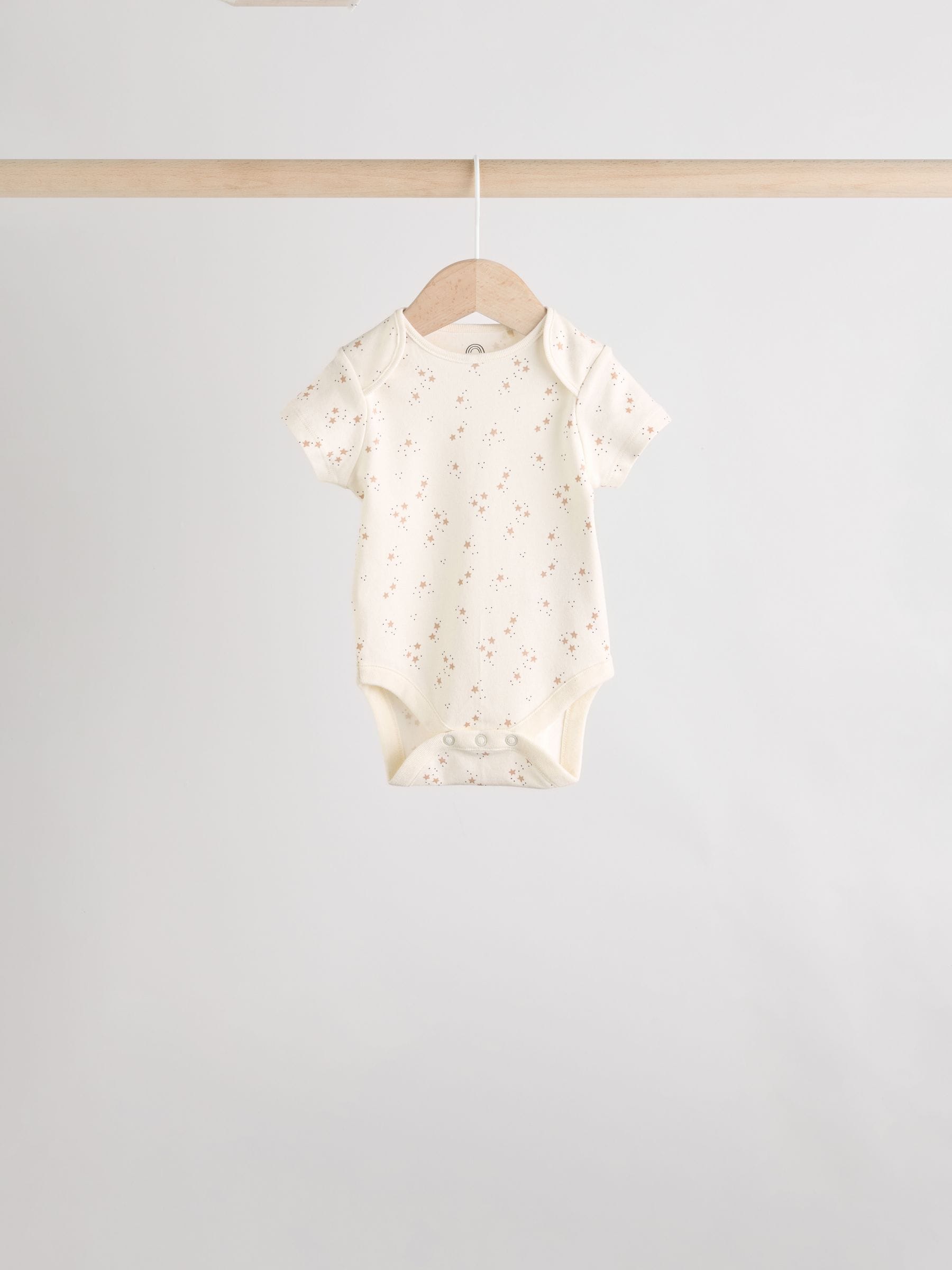 Neutral 100% Cotton Short Sleeve Baby Bodysuits 5 Pack image 3
