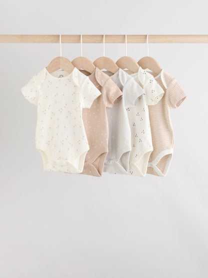 Neutral 100% Cotton Short Sleeve Baby Bodysuits 5 Pack image 1