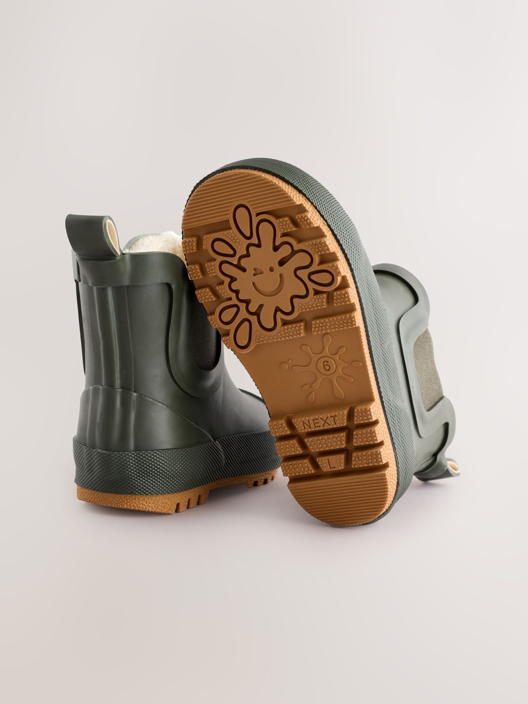 Khaki Green Warm Lined Ankle Wellies image 5