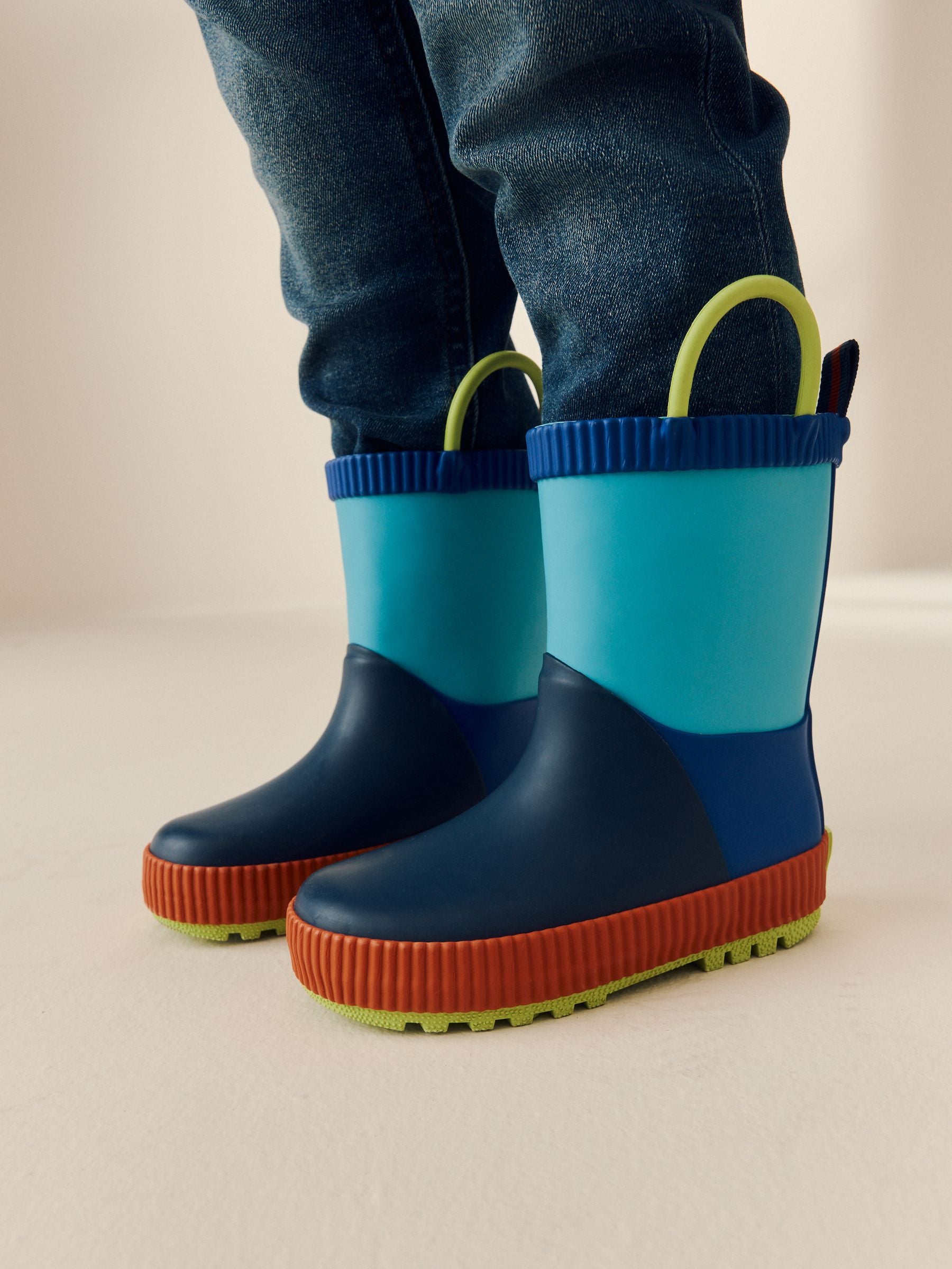 Blue Colour Block Handle Pull On Wellies image 2