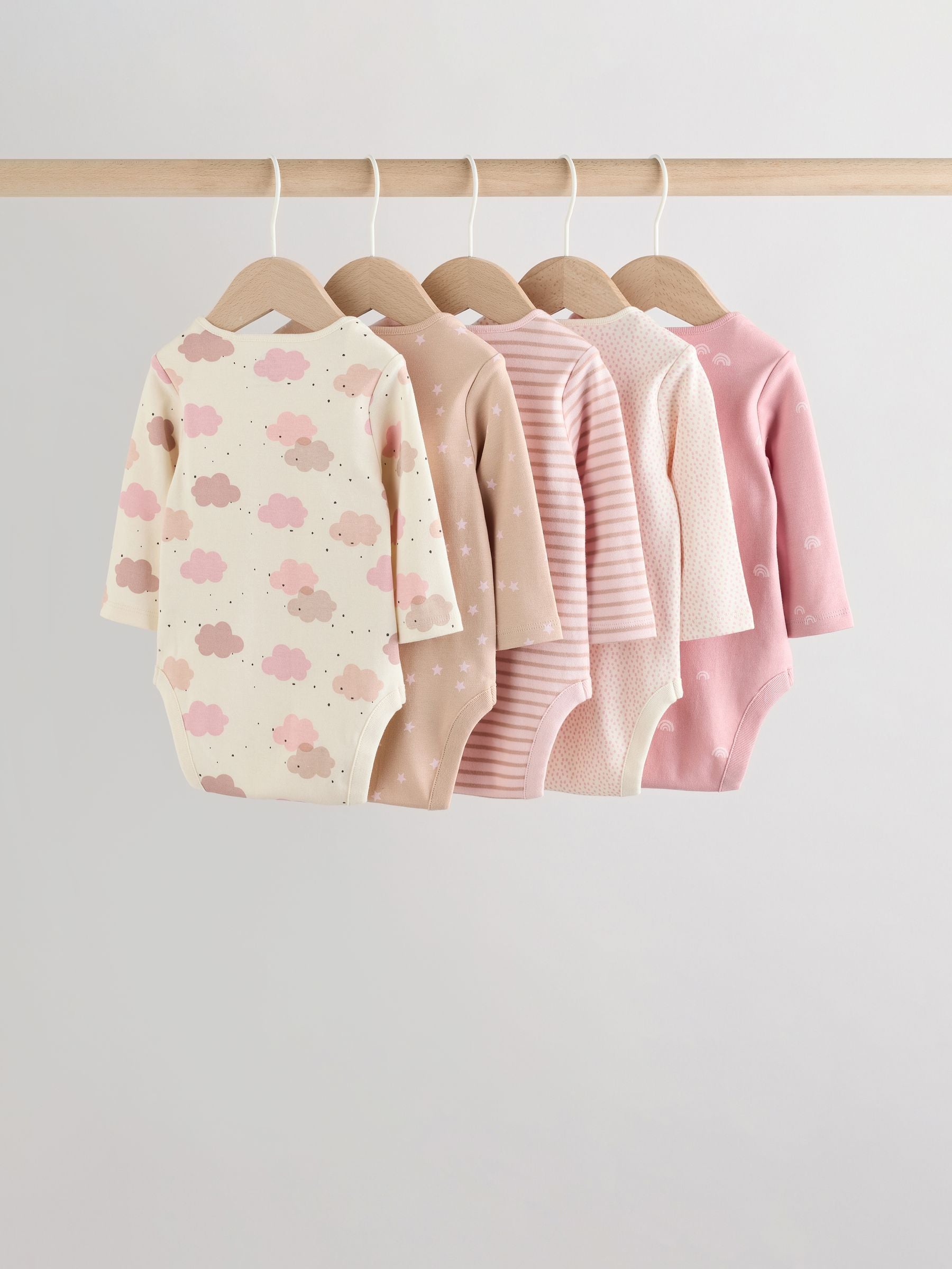 Pink Baby Long Sleeve Bodysuits 5 Pack image 7