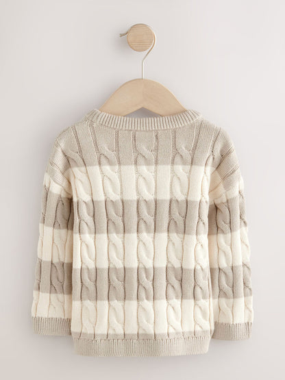 Neutral Stripe Cable Knit Crew Neck Jumper (3mths-7yrs)