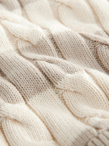 Neutral Stripe Cable Knit Crew Neck Jumper (3mths-7yrs)