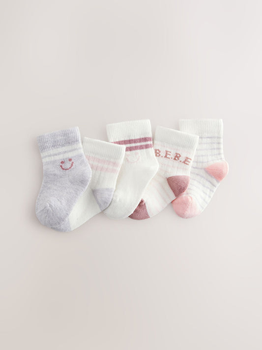 Pink Stripe Baby Socks 5 Pack (0mths-2yrs)