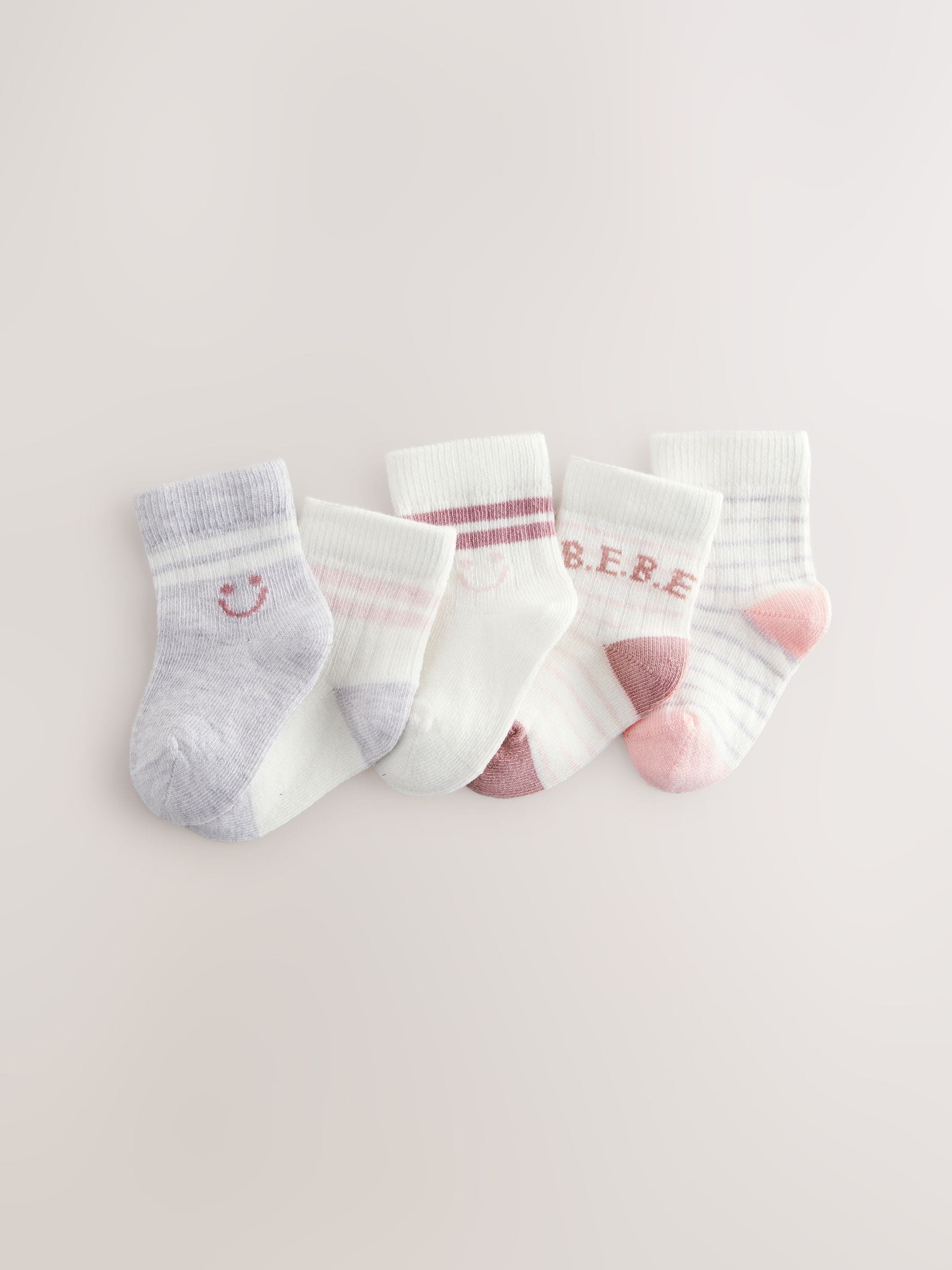 Pink Stripe Baby Socks 5 Pack (0mths-2yrs) image 1