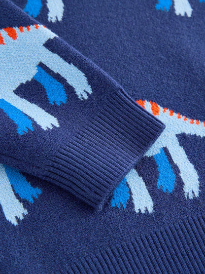 Blue Dinosaur Knitted Crew Neck Jumper (3mths-7yrs)