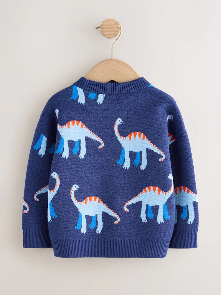 Blue Dinosaur Knitted Crew Neck Jumper (3mths-7yrs)