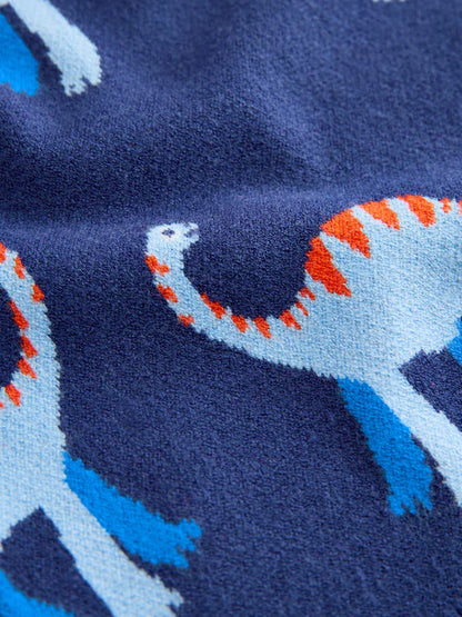 Blue Dinosaur Knitted Crew Neck Jumper (3mths-7yrs)