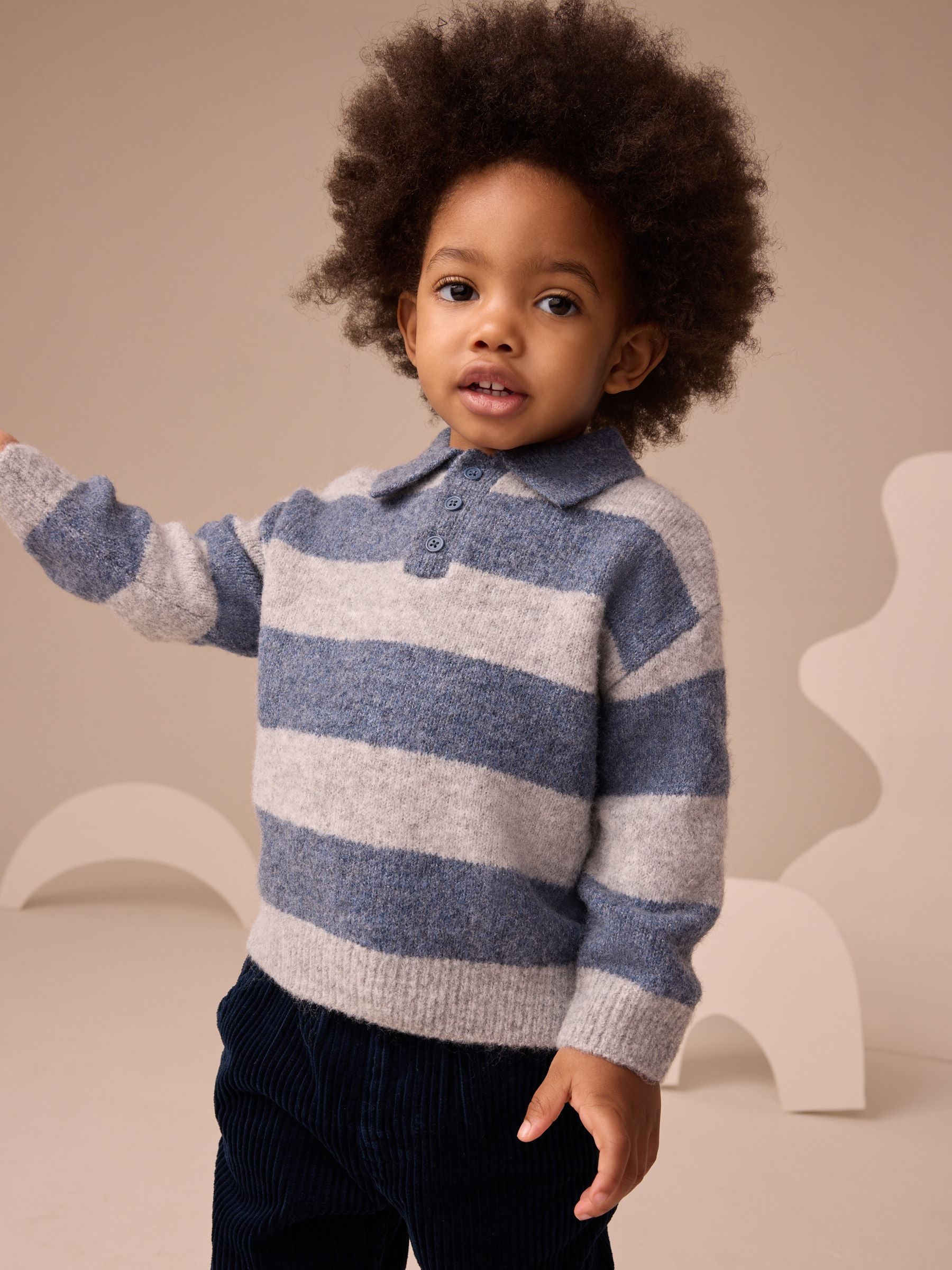 Dsiney Kidz - Blue Stripe Knitted Rugby Polo Shirt (3mths-7yrs) image 1