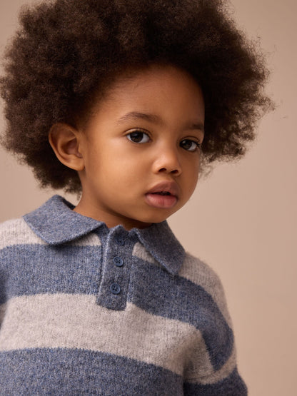 Dsiney Kidz - Blue Stripe Knitted Rugby Polo Shirt (3mths-7yrs) image 4