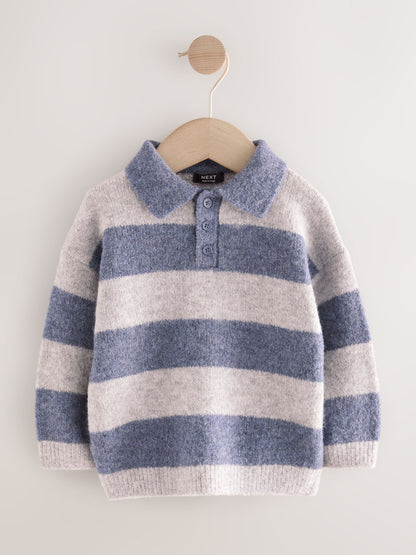 Dsiney Kidz - Blue Stripe Knitted Rugby Polo Shirt (3mths-7yrs) image 5