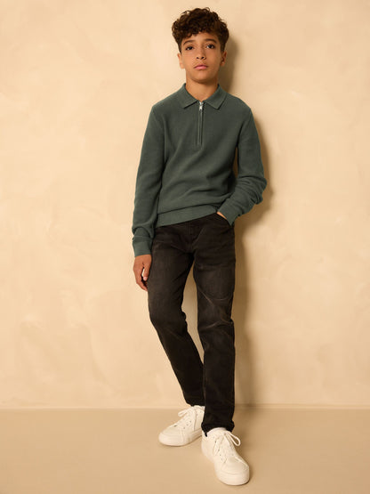Dsiney Kidz - Green Long Sleeve Zip Neck Knitted Polo Shirt (3-16yrs) image 3