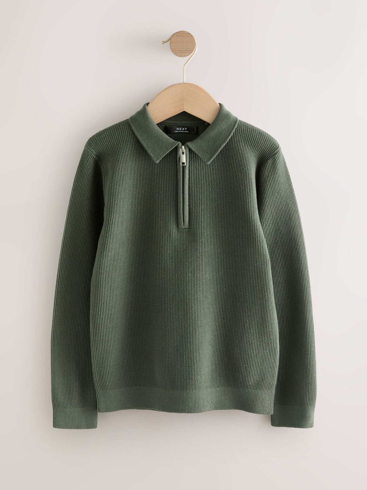 Dsiney Kidz - Green Long Sleeve Zip Neck Knitted Polo Shirt (3-16yrs) image 4