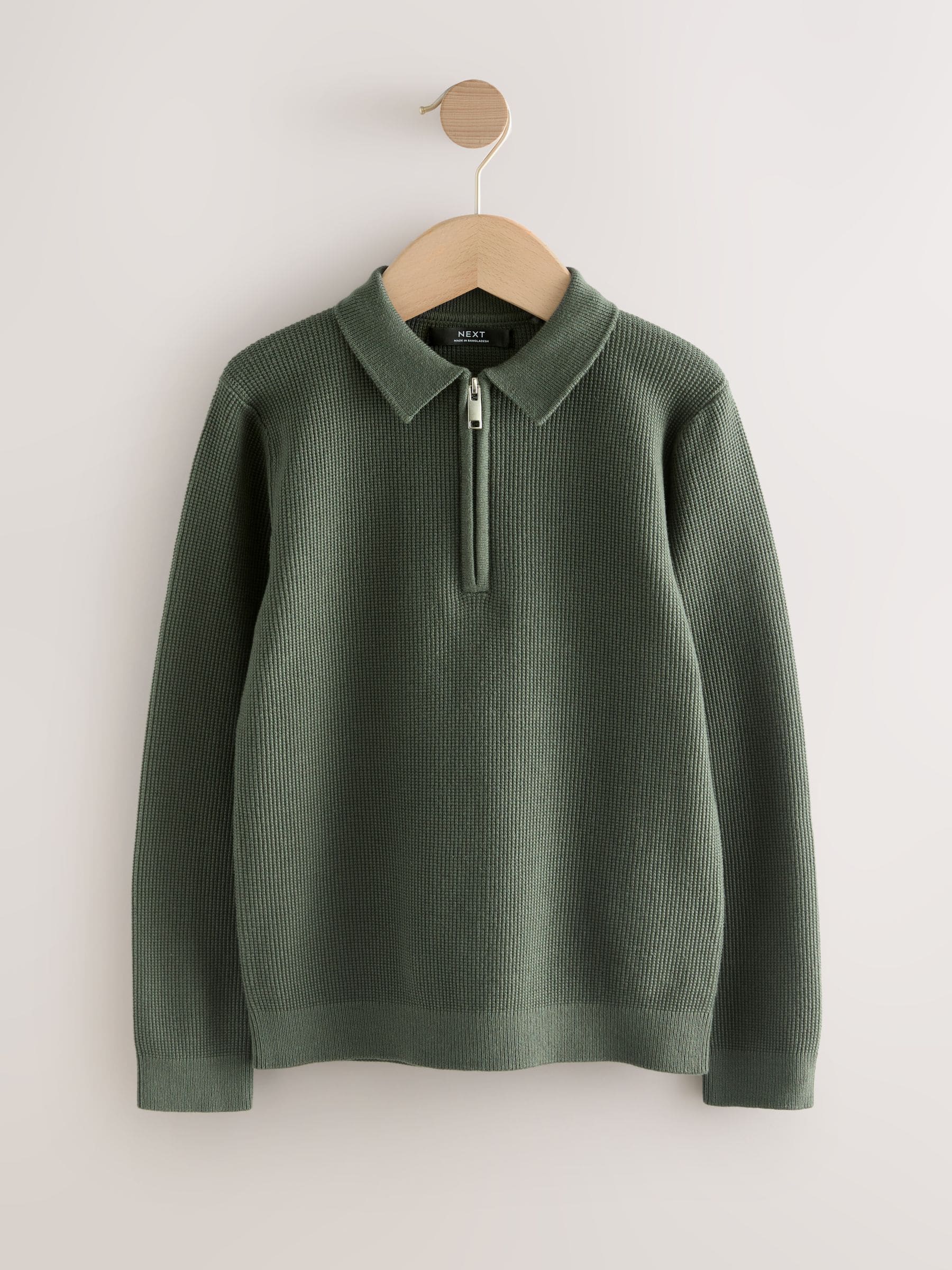 Dsiney Kidz - Green Long Sleeve Zip Neck Knitted Polo Shirt (3-16yrs) image 4