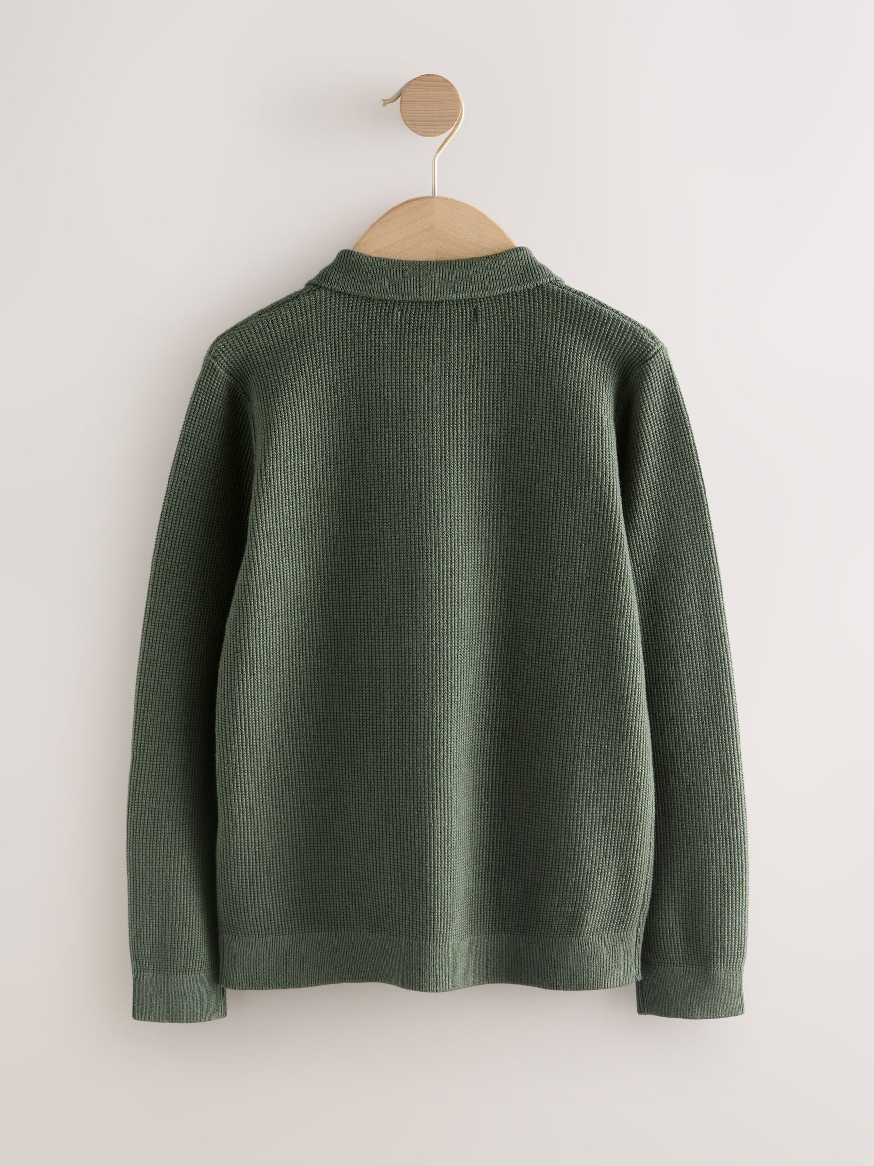 Dsiney Kidz - Green Long Sleeve Zip Neck Knitted Polo Shirt (3-16yrs) image 5